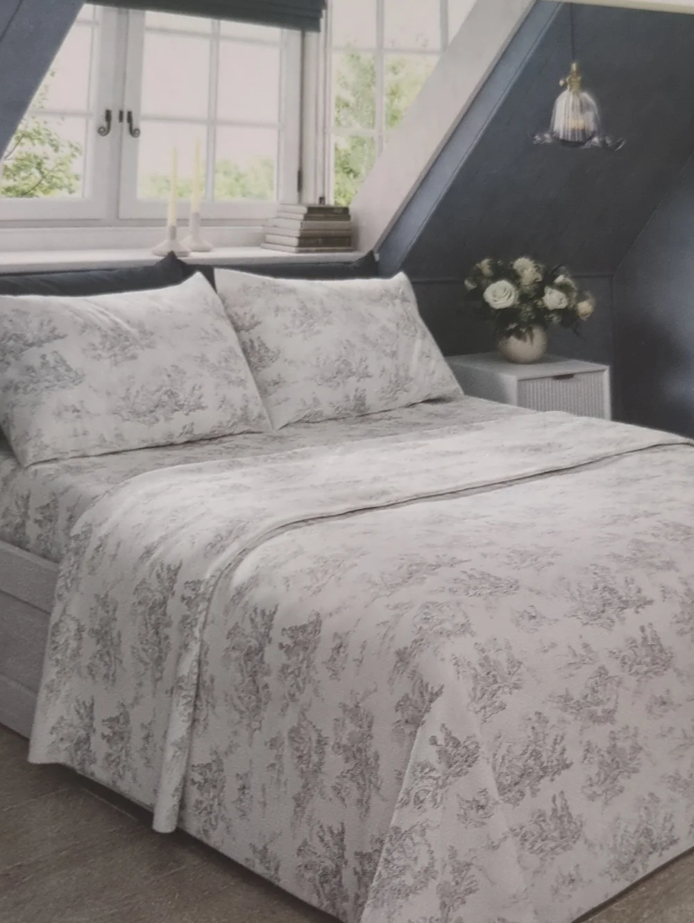Cabbages & Roses Country Toile Slate Grey Cotton Ki G Size Sheets Cottage Core